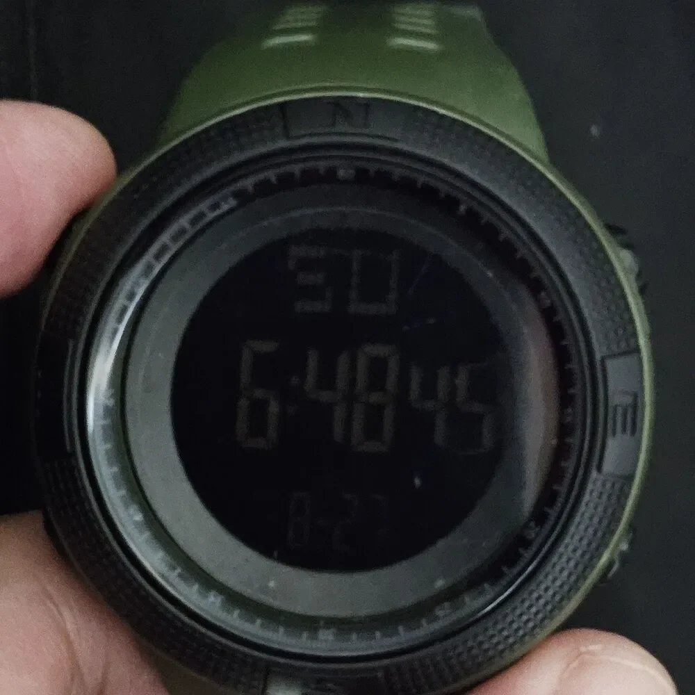 Men's Negative Display Digital Sports Watch 50MM Black Case Green Plastic‎ Bands